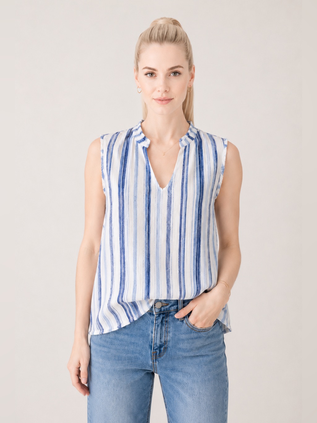 $156 Drew Cream Multi Stella Linen Sleeveless. Medium. Nwot